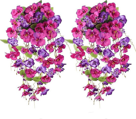Fake Hibiscus Artificial Hanging Flowers Plants for Outdoors Spring Decoration, 2pcs Silk Hibiscus Vines Realistic UV Resistant Faux Flowers for Outside Planter Porch Patio Yard Wedding Party, Mix