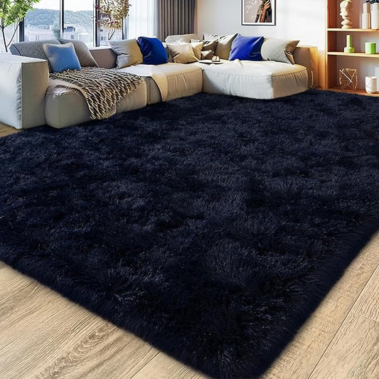 8x10 Large Area Rugs for Living Room, Ultra Fluffy Shag Rug for Bedroom, Modern Plush Soft Carpet for Girls Boys Kids Room Dorm Fuzzy Non Slip Rug for Home Decor Aesthetic, Dark Blue
