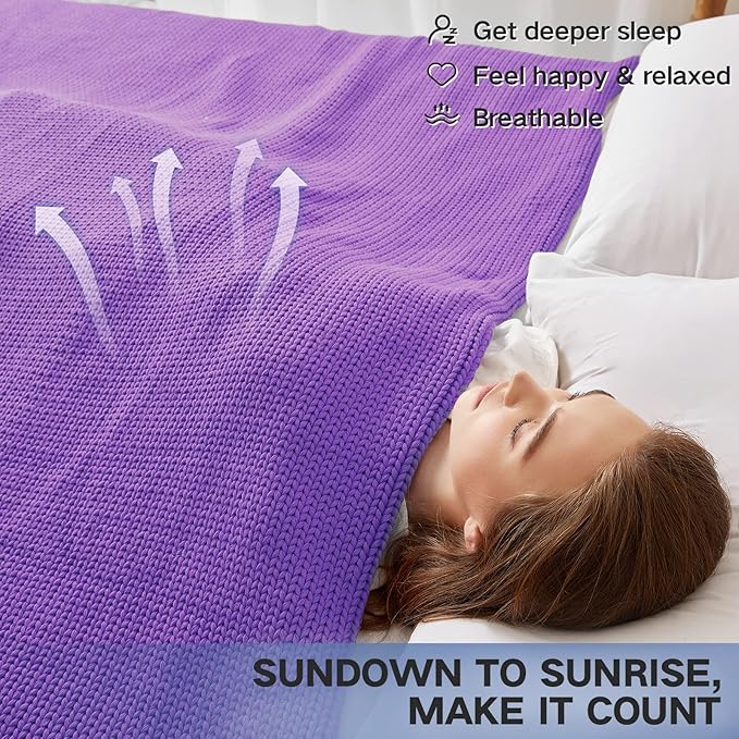 Guohaoi Knitted Weighted Blanket for Adults (Purple 60"x80" 17lbs) No Beads Cooling Throw Blanket for Hot Sleepers, Home Decor Breathable Chunky Knit Heavy Blanket Use on Queen/King Size Bed