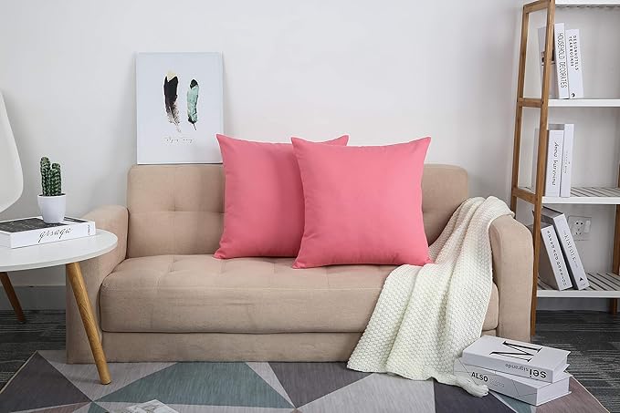 TangDepot Handmade Decorative Solid 100% Cotton Canvas Throw Pillow Covers/Pillow Shams, (12" x12" , Pink, 1 Count (Pack of 1))