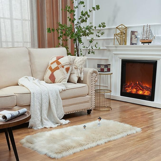 EasyJoy Ultra Soft Fluffy Shaggy Area Rug Faux Fur Rug Chair Cover Seat Pad Fuzzy Area Rug for Bedroom Floor Sofa Living Room (2 x 4 ft Rectangle, Beige)