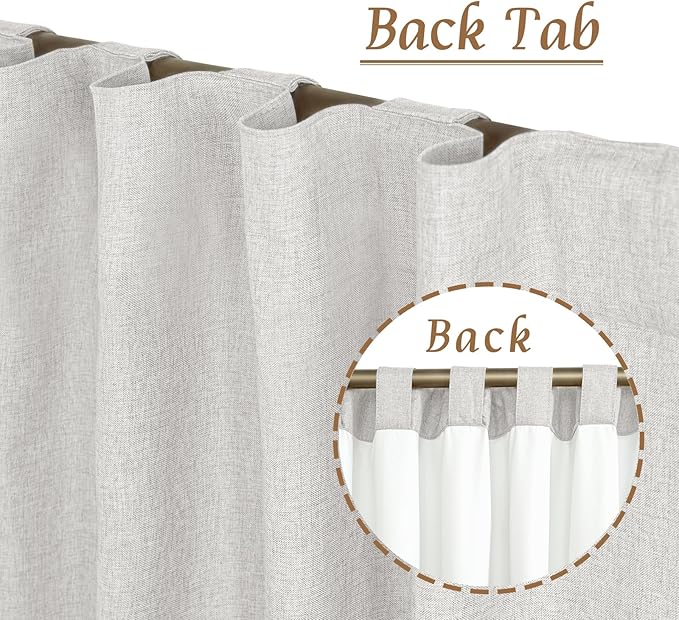 LAMIT 100% Blackout Linen Curtains, 72 Inch Linen Textured Living Room Curtains Room Darkening Back Tab and Rod Pocket Burlap Neutral Panels with White Liner, 2 Panels, 52 x 72 Inch, Light Grey