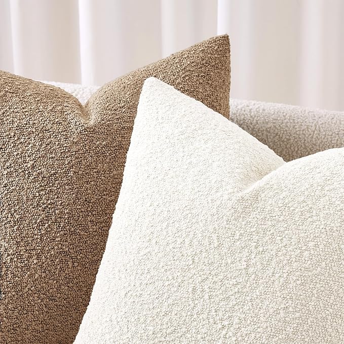 ANRODUO Pack of 2 Textured Boucle Throw Pillow Covers Soft White Euro Decorative Accent Solid Pillow Cases Cozy Modern Couch Cushion Case for Chair Sofa Bedroom Living Room Home Decor, 26 x 26 Inch