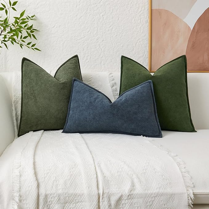Kevin Textile 16x24 Inch Lumbar Pillow Cover 1 Pack Soft Boucle Textured Decorative Waterproof Rectangle Cushion Elegant Accent Pillow for Couch Sofa Chair Bed Home Decor Indoor Outdoor Olive Green