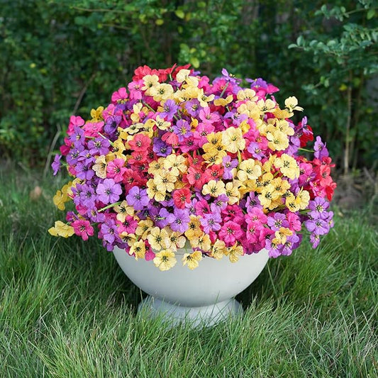 Artificial Flowers for Outdoor Faux Plants for Spring Summer Decoration, UV Resistant Realistic Silk Plastic Fake Flowers Garden Porch Patio Balcony Yard Front Home Decor, 24 Bundles