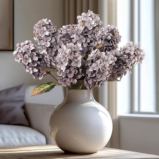 Fake Flowers Hydrangea Silk Flowers with Stems, Fake Grayish Hydrangea Artificial Flowers Winter Flowers Artificial for Decoration Vase Decor 24"（Grayish Purple ） 8PCS Wthout Vase