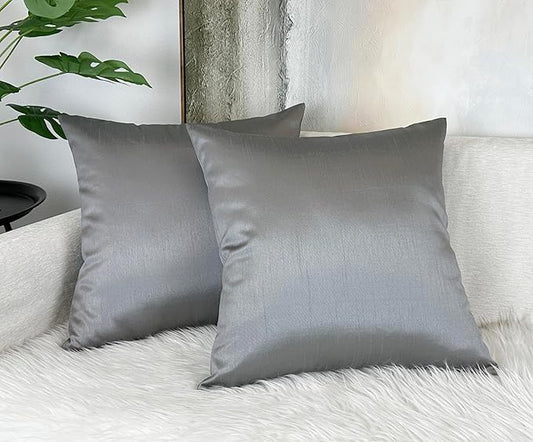 Aiking Home Collection 26x26 Inches Faux Silk Square European Shams, Zipper Closure, Charcoal (Set of 2)