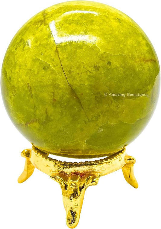 Amazing Gemstone Green Opal Crystal Ball with Stand - 1.5 Inches Crystal Sphere Meditation Balls for Witchcraft and Decorative Balls