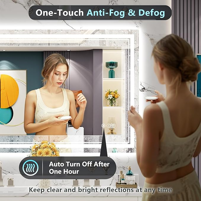 48x30 LED Bathroom Mirror with Lights, Backlit + Front Lit, Anti-Fog Lighted Vanity Mirror for Bathroom Wall with 3 Colors, Dimmable, Memory, Shatter-Proof Tempered Glass, Horizontal/Vertical