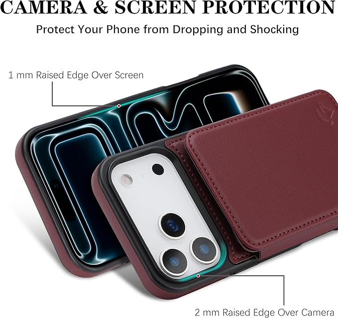 GUERNICA for iPhone 17 Pro (6.3") Case Wallet with Card Holder, RFID Blocking Leather Protection, Shockproof Women Men Phone Case for Apple 17 Pro, Wine Red