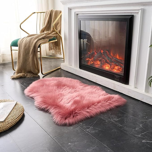 EasyJoy Ultra Soft Fluffy Shaggy Area Rug Faux Fur Rug Chair Cover Seat Pad Fuzzy Area Rug for Bedroom Floor Sofa Living Room (2 x 3 ft Sheepskin, BlushPink)