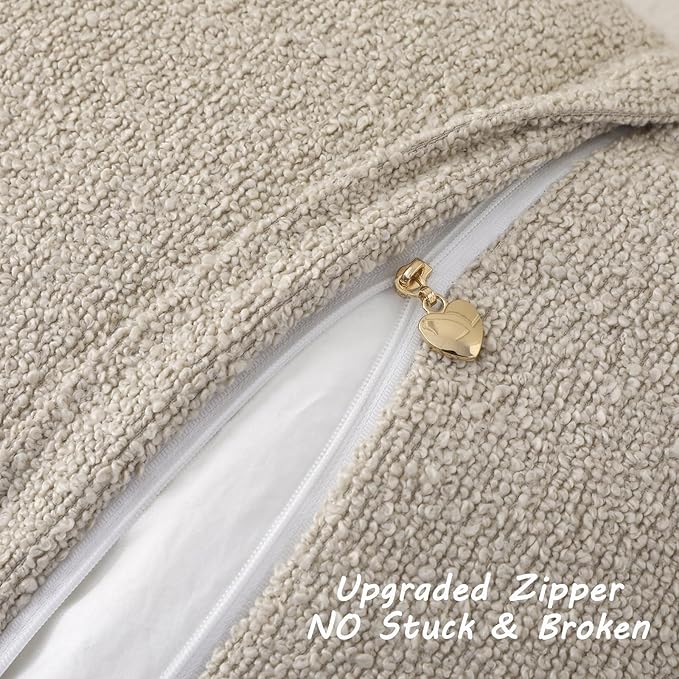 FUTEI Pack of 2 Beige Decorative Throw Pillow Covers 16x16 Inch Soft Cozy Solid Boucle Textured Cushion Case,Modern Home Decor for Couch Bed Living Room