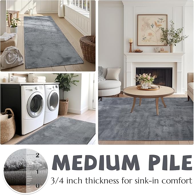 jinchan Solid Plush Area Rug 5x7 Performance Shaggy Washable Rug Indoor Soft Modern Faux Wool Cozy Non Slip Carpet for Living Room Kids Room Bedroom Dining Room Nursery Grey