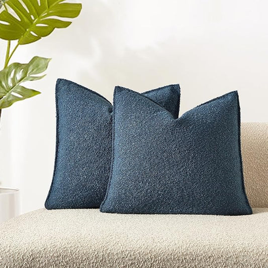 JUSPURBET Blue Decorative Pillow Covers 24x24 Set of 2 Throw Pillow Covers for Couch Sofa Bed Cozy Boucle Textured Cushion Covers Cases with Hidden Zipper for Living Room Home Decor