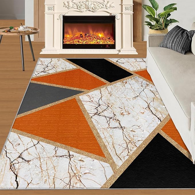 Geometric Marble Area Rugs Stone Crackle Rug Modern Abstract Marble Rug for Living Room European Medieval Geometric Rugs for Bedroom Entryway Hallway 4x5ft