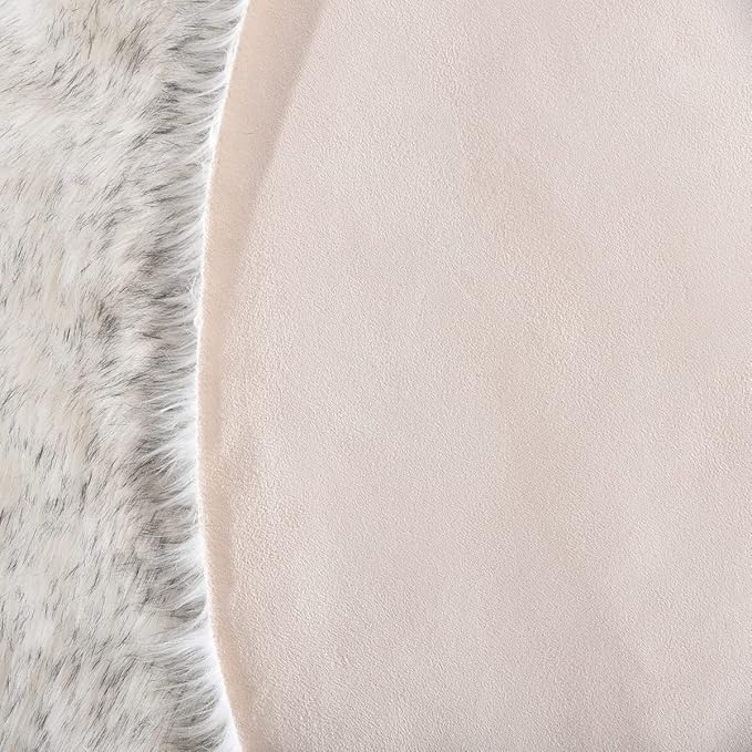 White and Grey Shaggy Round Rugs 6.6ft Large Circle Washable Faux Sheepskin Furry Fur Rugs for Bedroom Living Room Nursery Rug Home Décor