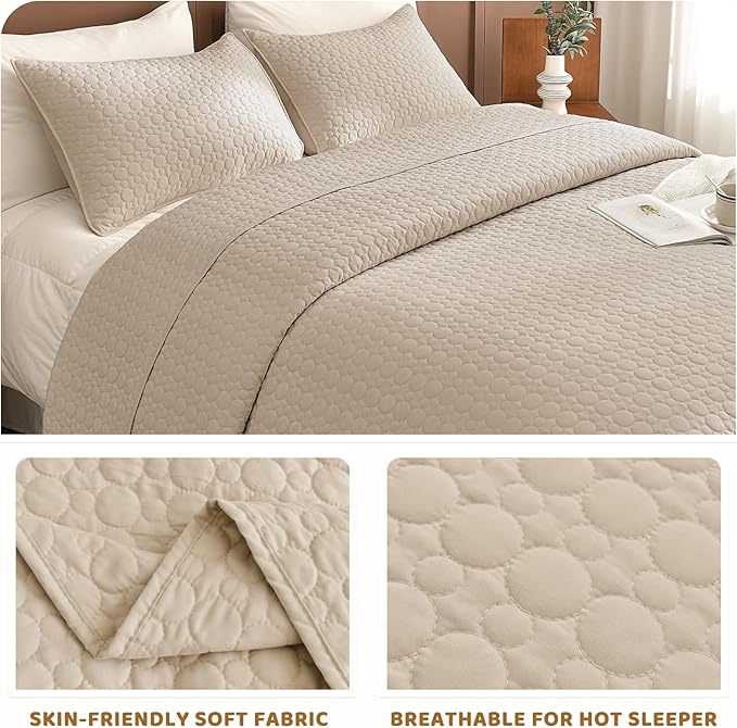 Sanracie Oversized Queen Bedspread Set 102"*118",100% Cotton Quilts Queen Size Linen Colored Circular Quilting Extra Large Quilt Bedding Coverlet Set 3Pcs Quilted Bed Blanket Lightweight