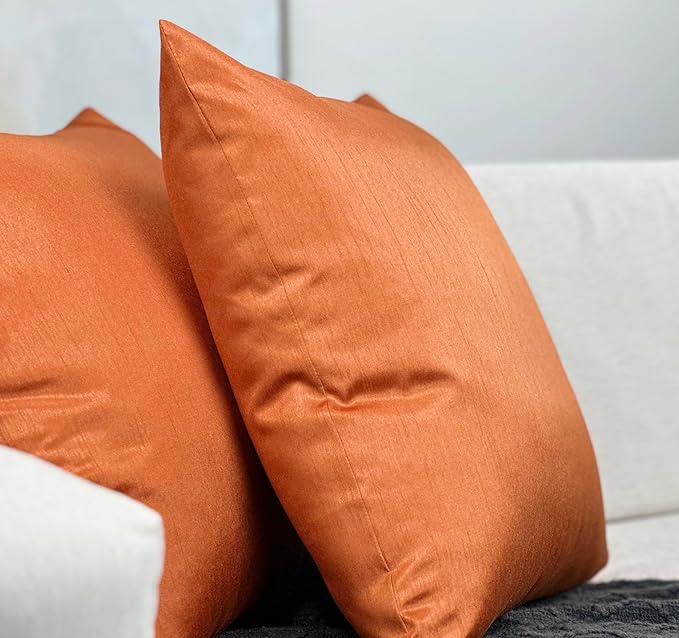 Aiking Home 26x26 Inches Faux Silk Square European Shams, Zipper Closure, Orange (Set of 2)