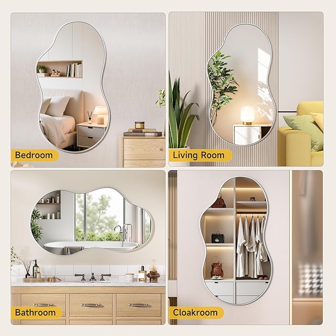 Hasipu Irregular Wall Mirror - 45"x25" Asymmetrical Mirror, Modern Decorative Mirrors for Living Room, Entryway, Hallway, Bathroom, Bedroom,Wall Mounted Home Decor (Silver)