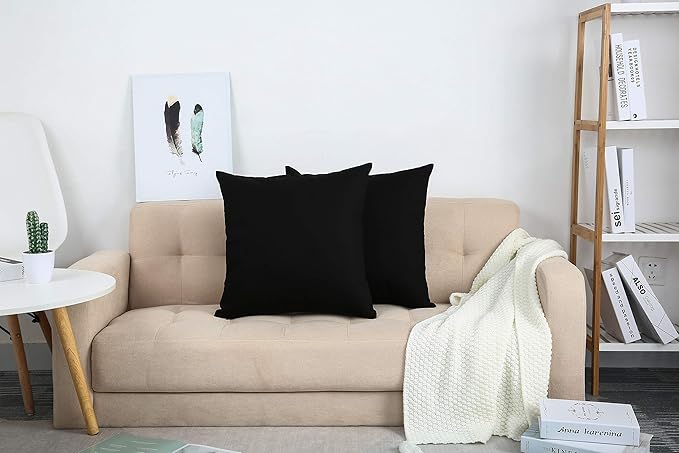 TangDepot Handmade Decorative Solid 100% Cotton Canvas Throw Pillow Covers/Pillow Shams, (20"x20", Black)