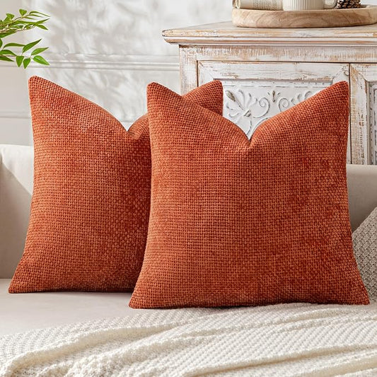 MIULEE Pack of 2 Burnt Orange Decorative Pillow Covers 20x20 Inch Soft Chenille Couch Throw Pillows Farmhouse Cushion Covers for Home Decor Sofa Bedroom Living Room