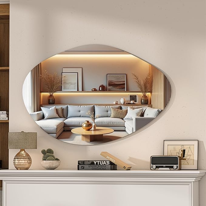 Hasipu Irregular Wall Mirror - 36"x24" Asymmetrical Frameless Mirror, Modern Decorative Mirrors for Living Room, Entryway, Hallway, Bathroom, Bedroom,Wall Mounted Home Decor