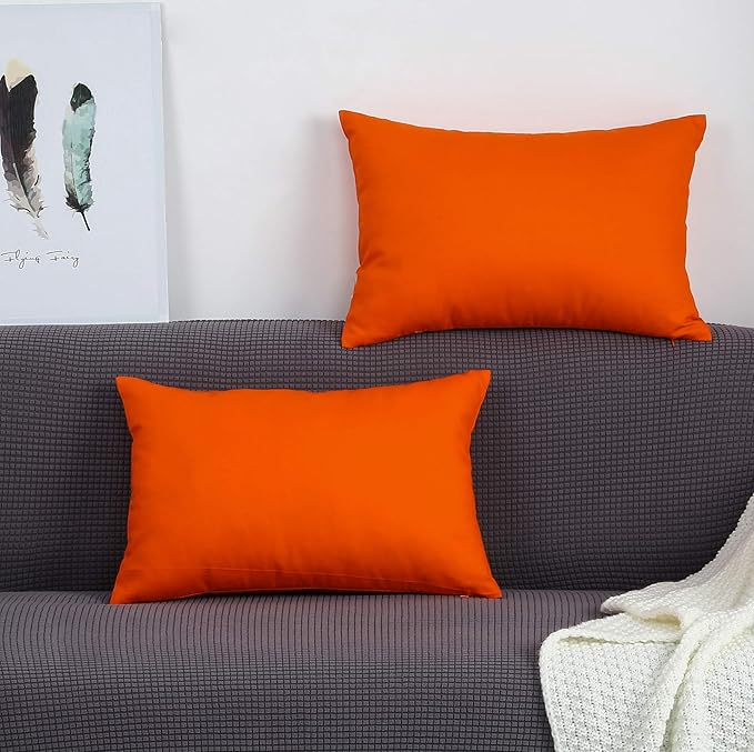 TangDepot Handmade Decorative Solid 100% Cotton Canvas Throw Pillow Covers/Pillow Shams, (12"x20", Orange)
