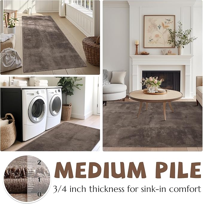 jinchan Solid Plush Area Rug 4x6 Performance Shaggy Washable Rug Indoor Soft Modern Faux Wool Cozy Non Slip Carpet for Living Room Kids Room Bedroom Dining Room Nursery Brown