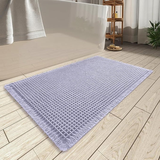 AMOAMI Upgraded Waffle Bath Mat, Super Absorbent Non Slip Bath Mats for Bathroom Floor, Machine Washable Bathroom Rugs with Tassels, Rubber Backed Bathroom Mats, Ultra Soft, 24" x 36",Purple