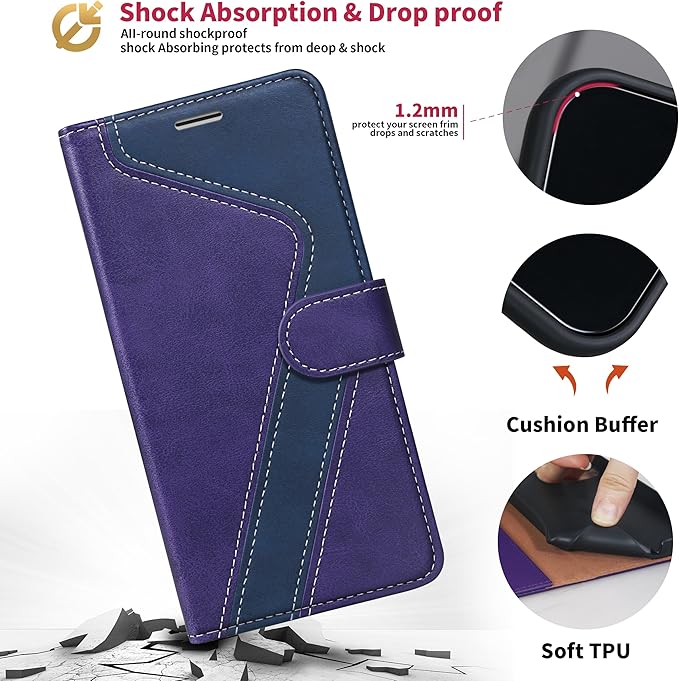 CIVICASE for iPhone 16 Pro Max Wallet Case,PU Leather Flip Case RFID Blocking Credit Card Holder Folio Magnetic Stand TPU Shockproof Cover Compatible with iPhone 16 Pro Max, Purple Blue