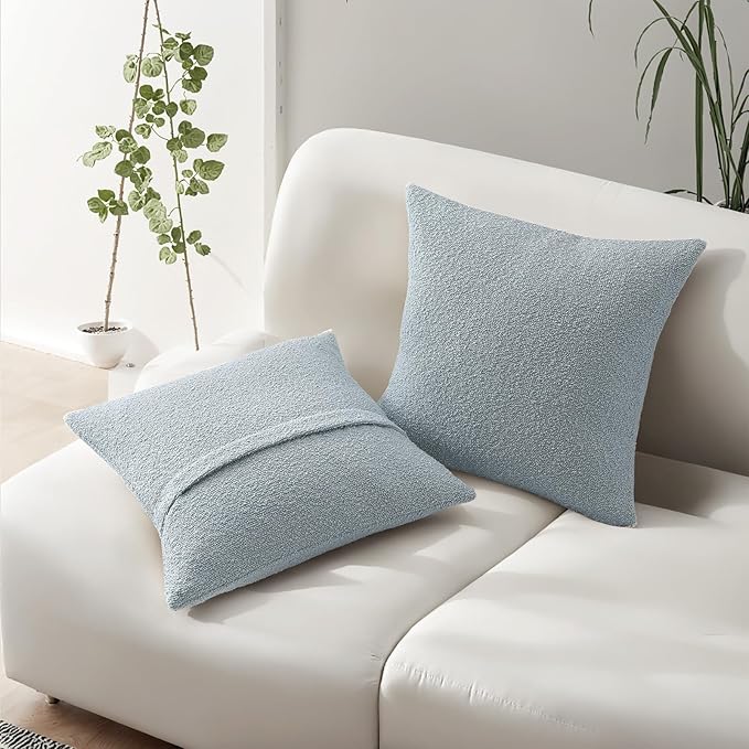 HAUSSY Set of 2 26x26 Decorative Throw Pillow Covers, Soft Cozy Euro Pillow Shams Textured Boucle, Home Decor for Couch Bed Living Room, Dusty Blue