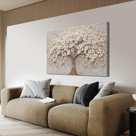 Canvas Wall Art Decor Modern Botanical Wall Art Pictures for Living Room Tree of Life Wall Art Decor White Flower Wall Art Prints Canvas Art Wall Decor Artwork for Walls Bedroom Office Decor 24" X 36"