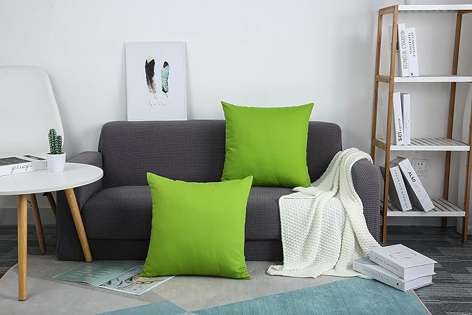 TangDepot Cotton Solid Throw Pillow Cover, 12 INCH x 12 INCH, Apple Green