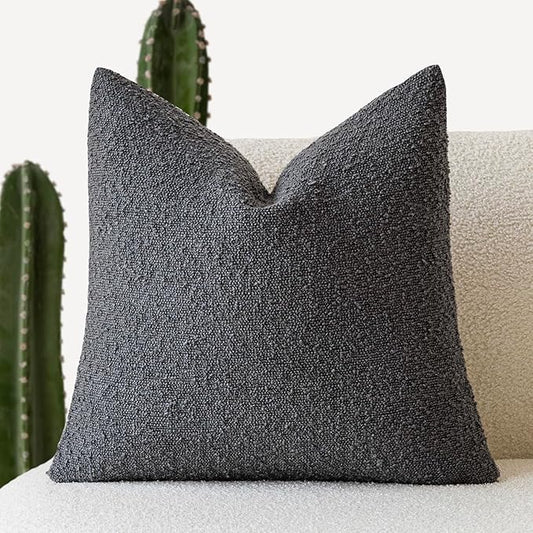 Foindtower Decorative Textured Boucle Throw Pillow Covers Accent Solid Pillow Cases Neutral Soft Cozy Couch Cushion Case for Chair Sofa Bedroom Living Room Home Decor 26 x 26 Inch,Dark Grey