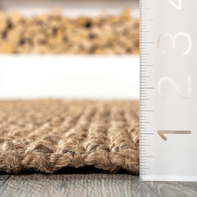 nuLOOM Ashli Solid Farmhouse Jute Area Rug, 6' Square, Natural