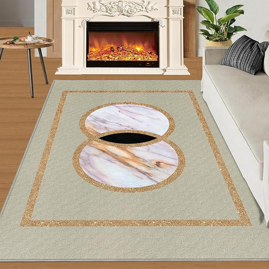 Abstract Marble Area Rugs Gilded Circle Rectangle Geometry Area Carpet Mid-Century Simple Rug Luxury Decor Rug for Living Room Door Mats Porch 6x9ft