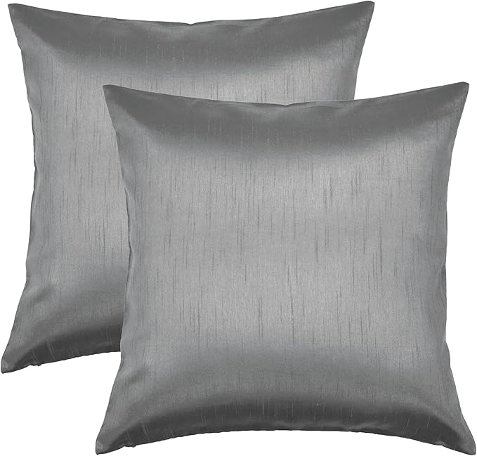 Aiking Home 18x18 Inches Faux Silk Square Throw Pillow Cover, Zipper Closure, Charcoal (Set of 2)