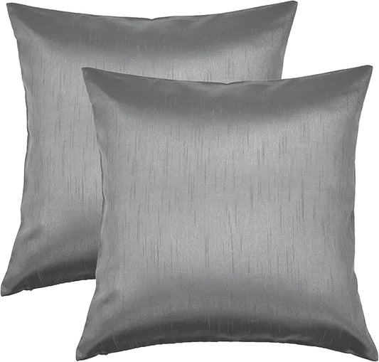 Aiking Home 24x24 Inches Faux Silk Square European Shams, Zipper Closure, Charcoal (Set of 2)