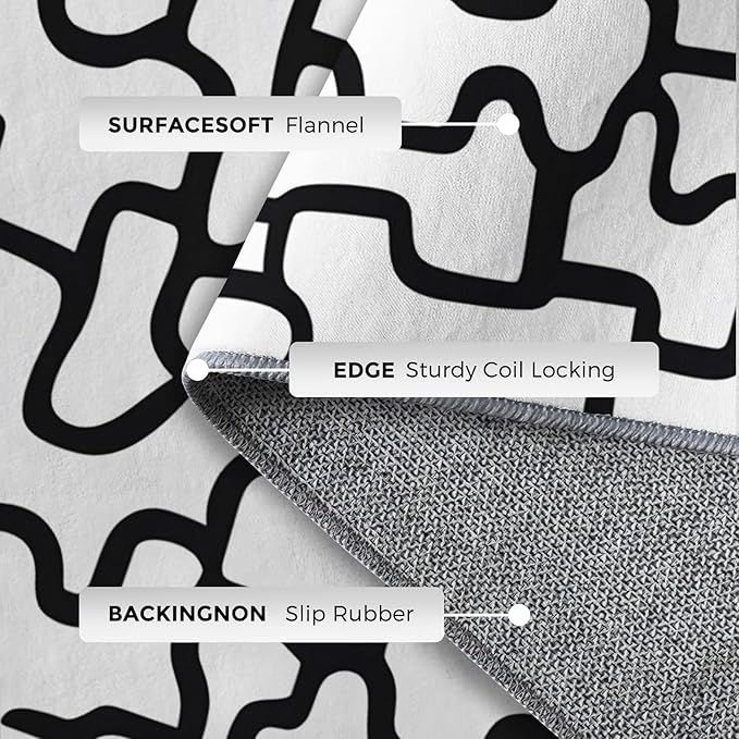 Abstract Geometric Rugs for Home Decor, 8x10 ft, Black and White Labyrinth Area Rugs for Living Room, Soft Non Slip Washable Modern Abstract Line Carpet Bedroom Decorations Dt-Ghf-31