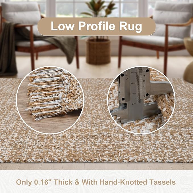Collive Small Bathroom Rug, 2' x 3' Hand-Woven Low Profile Front Entryway Rug, Tan Cotton Reversible Washable Kitchen Mat Modern Farmhouse Carpet for Foyer Bedroom Back Door Decor