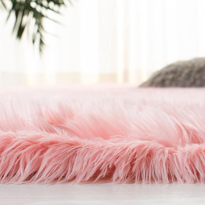 SAFAVIEH Faux Sheep Skin Collection 2' x 3' Pink FSS235G Silken Glam 2.35-inch Thick Accent Rug