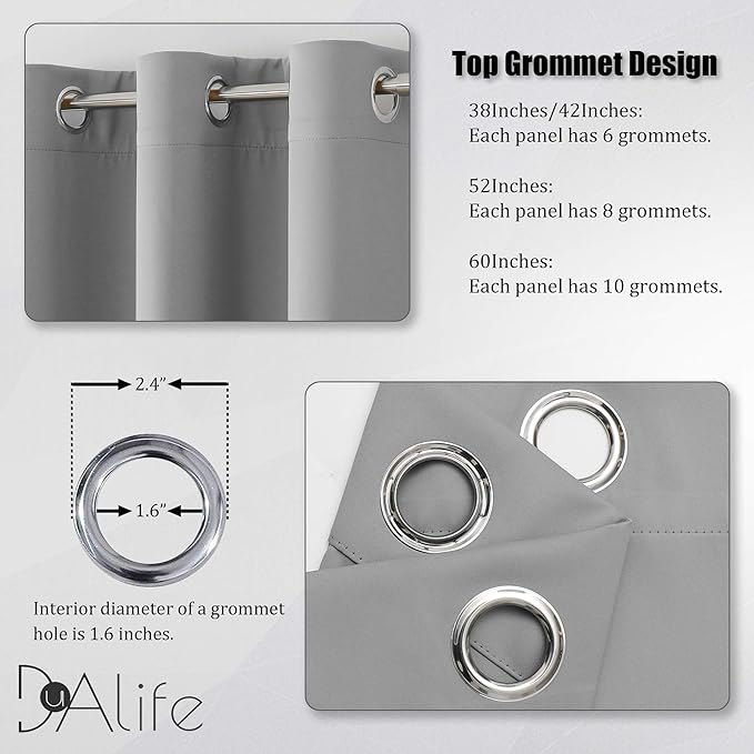 DUALIFE Ultimate Gray Blackout Curtain Panels/Drapes for Living Room 96 inch Length Solid Energy Efficient Room Darkening Bedroom Curtains Thermal Insulated Grommet Top 42x96 inch