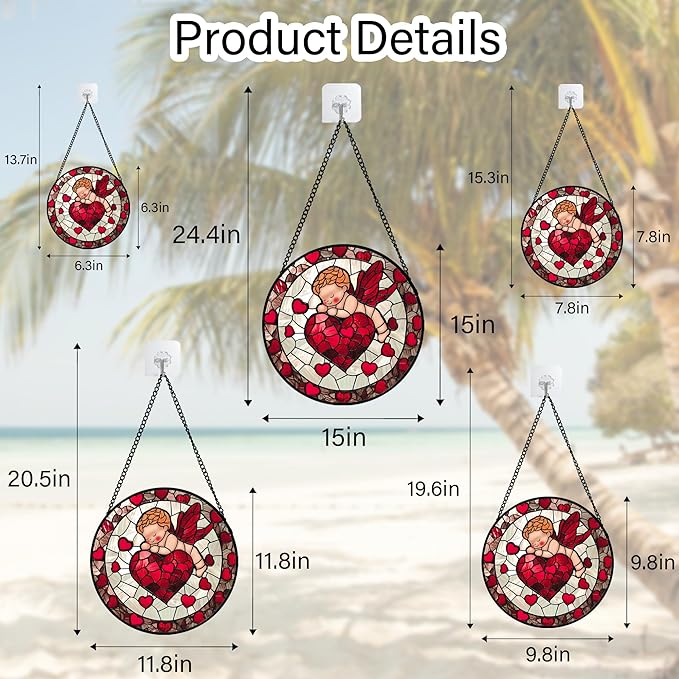 Stained Glass Window Hanging - Red Love Angel Sun Catcher for Door Garden Home Decor Cute Suncatcher Christmas Mother's Day Birthday for Women Men Mom Nana 11.8 in