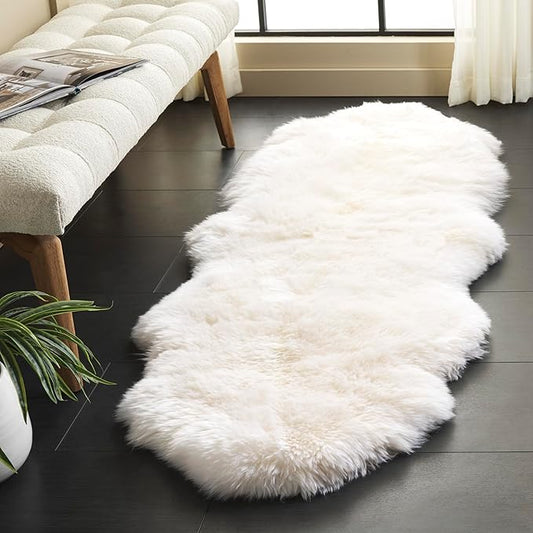 SAFAVIEH Sheep Skin Collection Runner Rug - 2' x 6', Natural & White, Handmade Rustic Glam Genuine Pelt, 3.4-inch Thick Ideal for High Traffic Areas in Living Room, Bedroom (SHS211A)