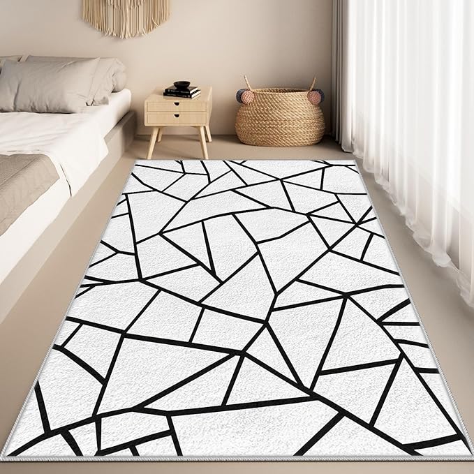 White and Black Rug - Black and White Rug, Geometric Area Rugs 3x5, Modern Abstract Rugs for Living Room Bedroom, Irregular Polygon Carpet Washable Non Slip Home Decor