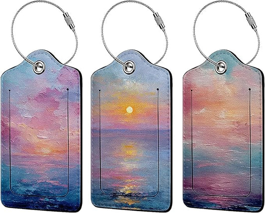 Sunrise Luggage Tag 3 Pack Travel Cruise Luggage Tags for Suitcases, Suitcase Tags Identifiers Bag Tags with Privacy Flap, Baggage Name Tag for Women Men Luggage Backpack Handbag School Bag
