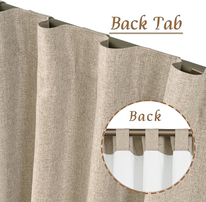 LAMIT Linen 100% Blackout Window Curtains for Bedroom, 45 Inches Linen Textured Thermal Farmhouse Curtains Back Tab and Rod Pocket Window Panels with White Liner, 2 Panels, 52 x 45 Inch, Taupe