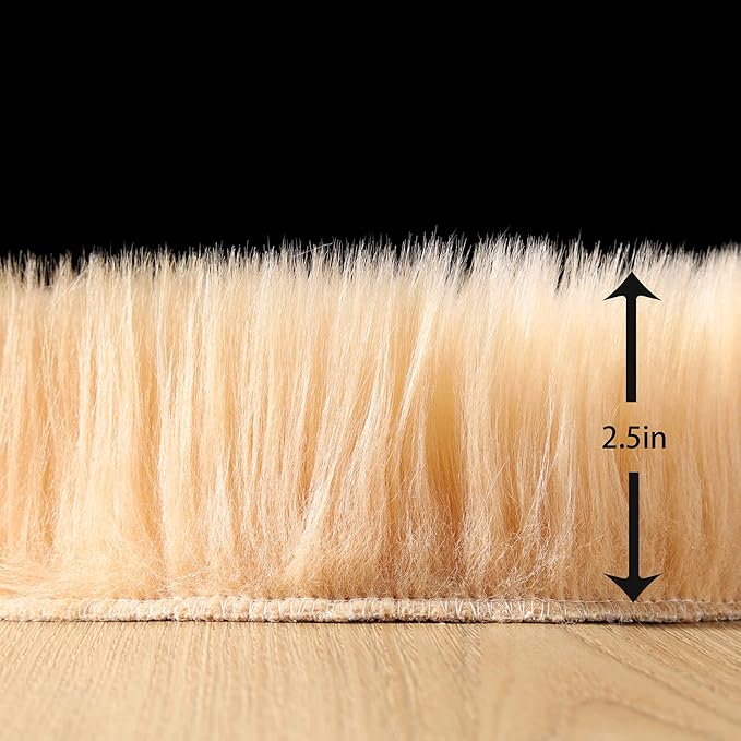Faux Fur Small Rug 2 x 3 ft Brown Shaggy Sheepskin Machine Washable Fuzzy Area Rug Super Soft Fluffy Plush Carpet for Bedroom Living Room Floor Nursery Kids Room Bedside Rug