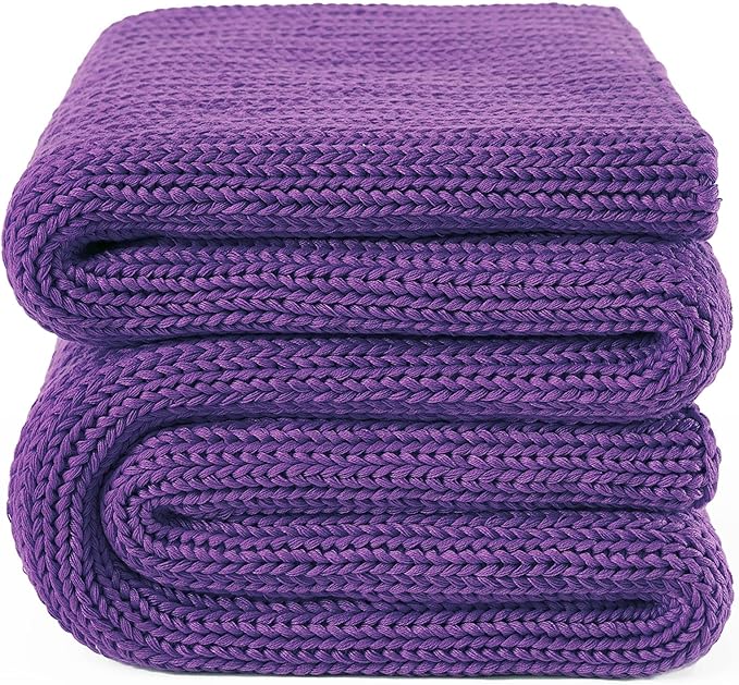 Guohaoi Knitted Weighted Blanket for Adults (Purple 48"x72" 10lbs) No Beads Cooling Throw Blanket for Hot Sleepers, Home Decor Breathable Chunky Knit Heavy Blanket Use on Full Size Bed