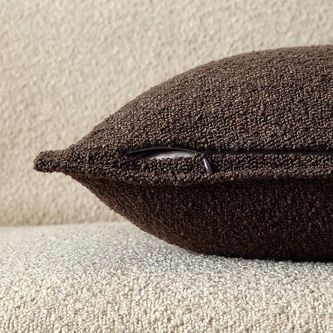 JUSPURBET Brown Decorative Pillow Covers 12x20 Set of 2 Throw Pillow Covers for Couch Sofa Bed Cozy Boucle Textured Lumbar Cushion Covers Cases with Hidden Zipper for Living Room Home Decor